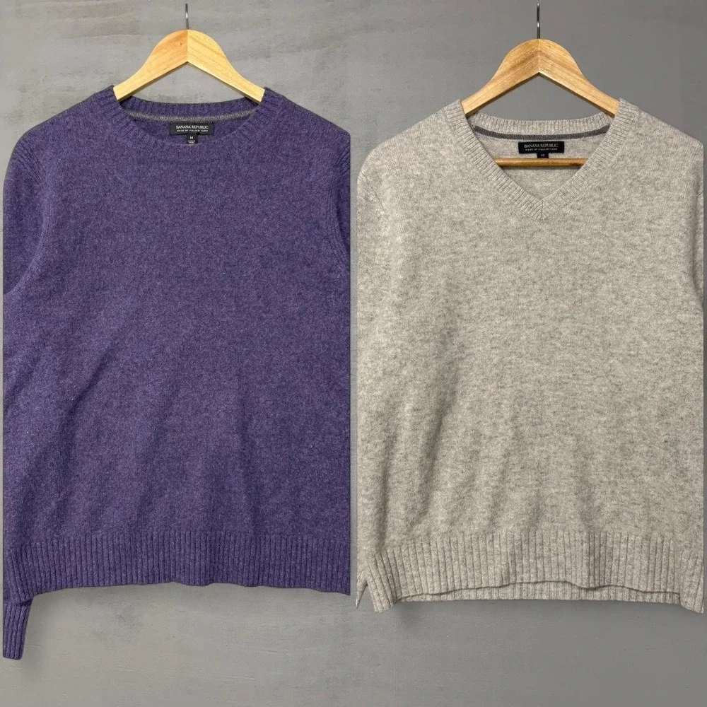 LOT OF 2 Banana‎ Republic 100% Merino Wool Italian Yarn Men's Sweater Medium